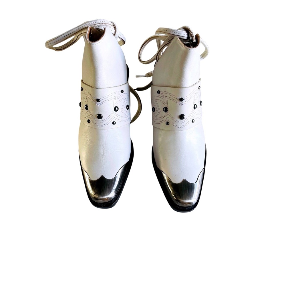 Free People Rory Studded Leather Backless Western Boot White Womens Size 6 36.5